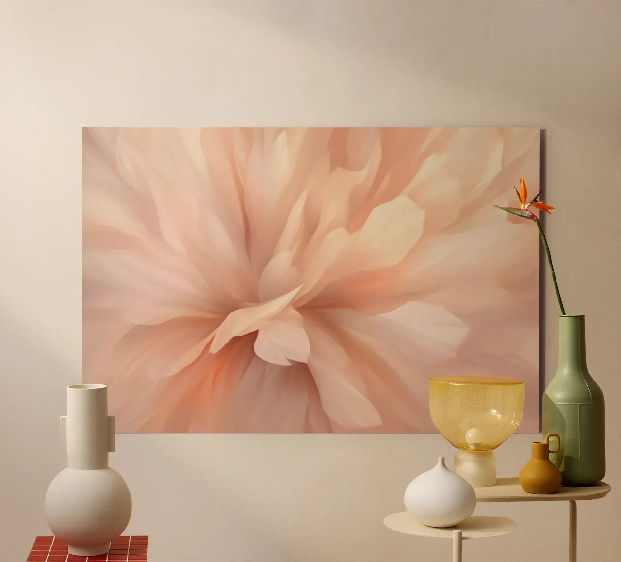 Bare Essence Bloom Brushwork Fiore astratto Pesca alluminio dibond da Andrea Haase Floral Passion