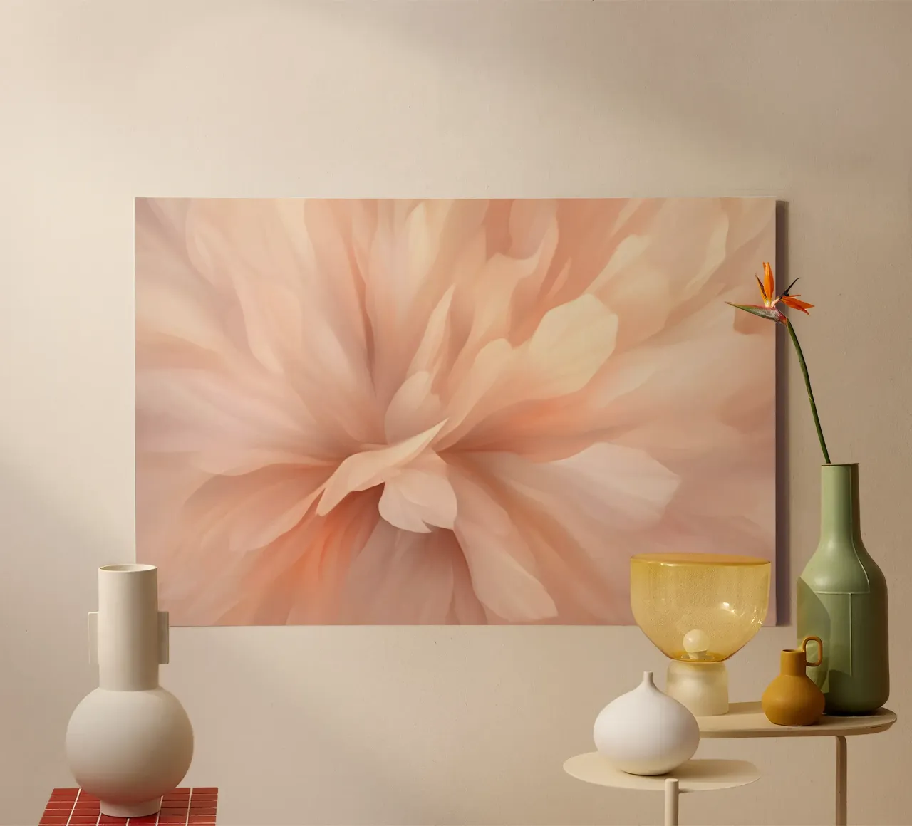 Bare Essence Bloom Penseelwerk Abstracte Bloem Perzik canvas van Andrea Haase Floral Passion