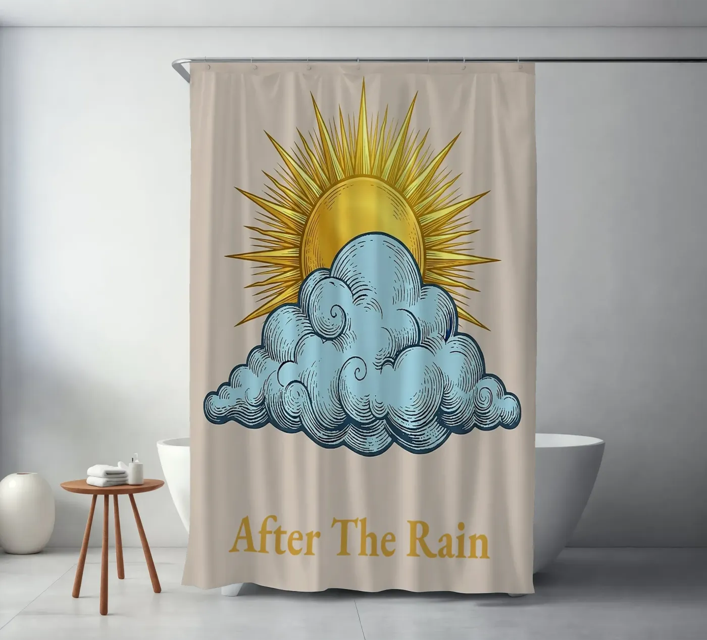 After the Rain Vintage Print - Bohemian Sun and Clouds Duschvorhang von Press & Soul