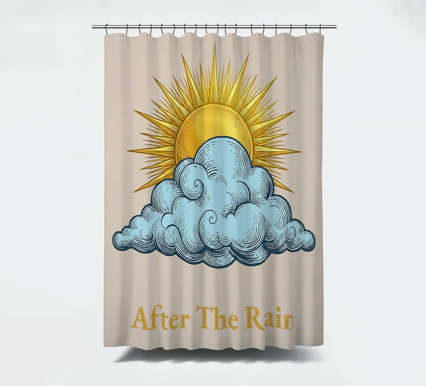 After the Rain Vintage Print - Bohemian Sun and Clouds Duschvorhang von Press & Soul