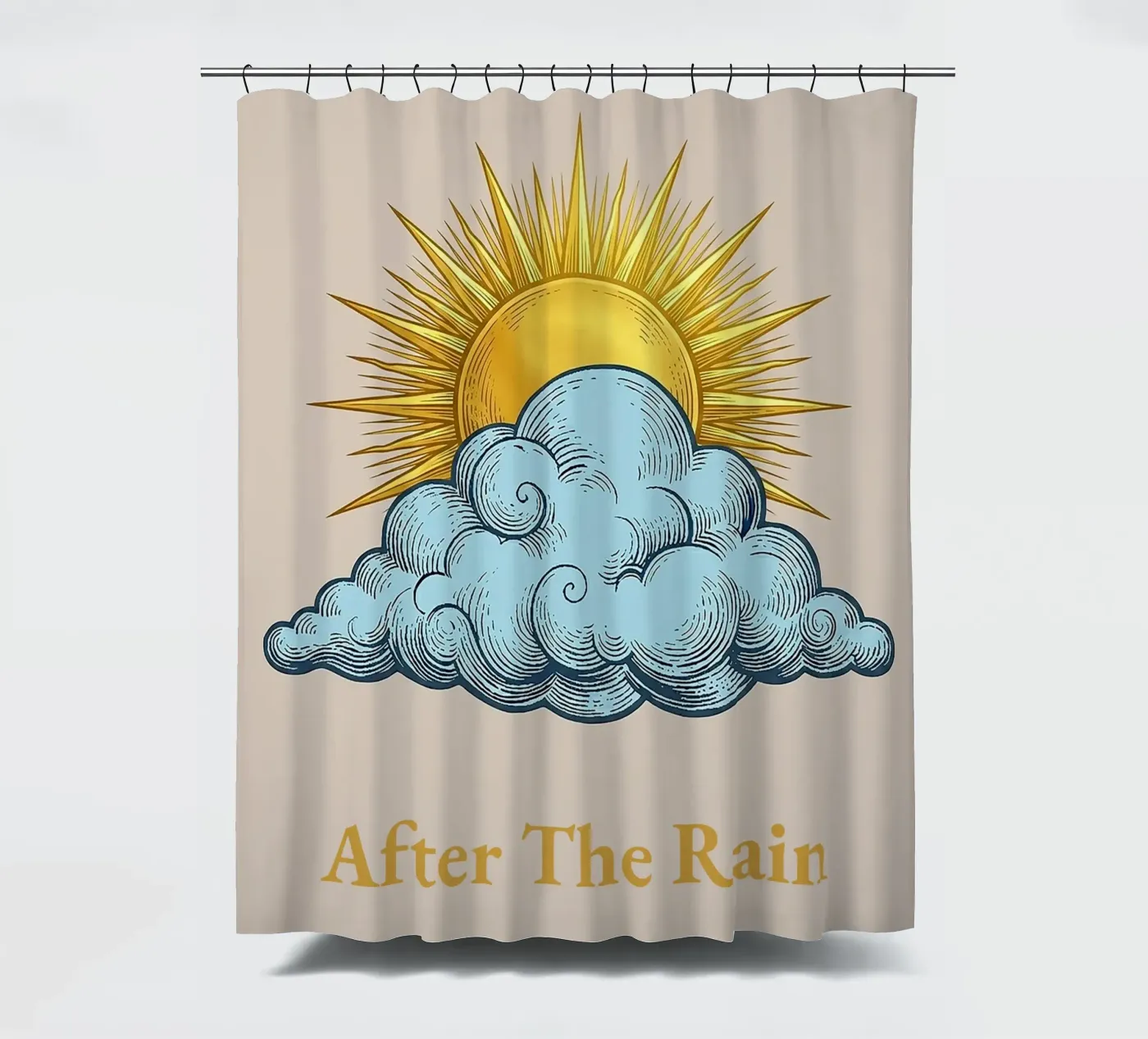 After the Rain Vintage Print - Bohemian Sun and Clouds Duschvorhang von Press & Soul