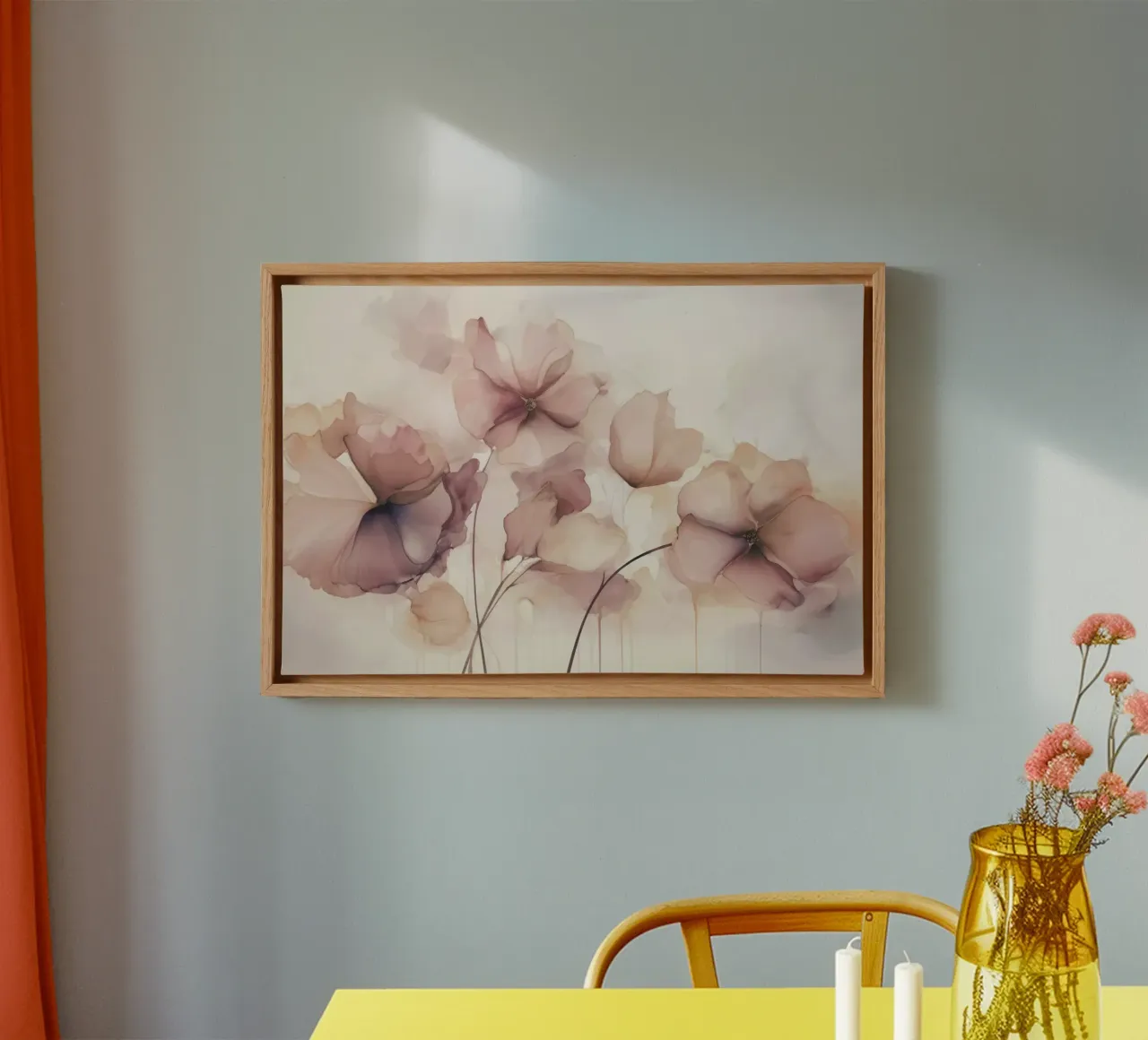 Fiori d'inchiostro sognanti Rosa pesca e rosa sfumato tela con Cornice a cassetta da Andrea Haase Floral Passion