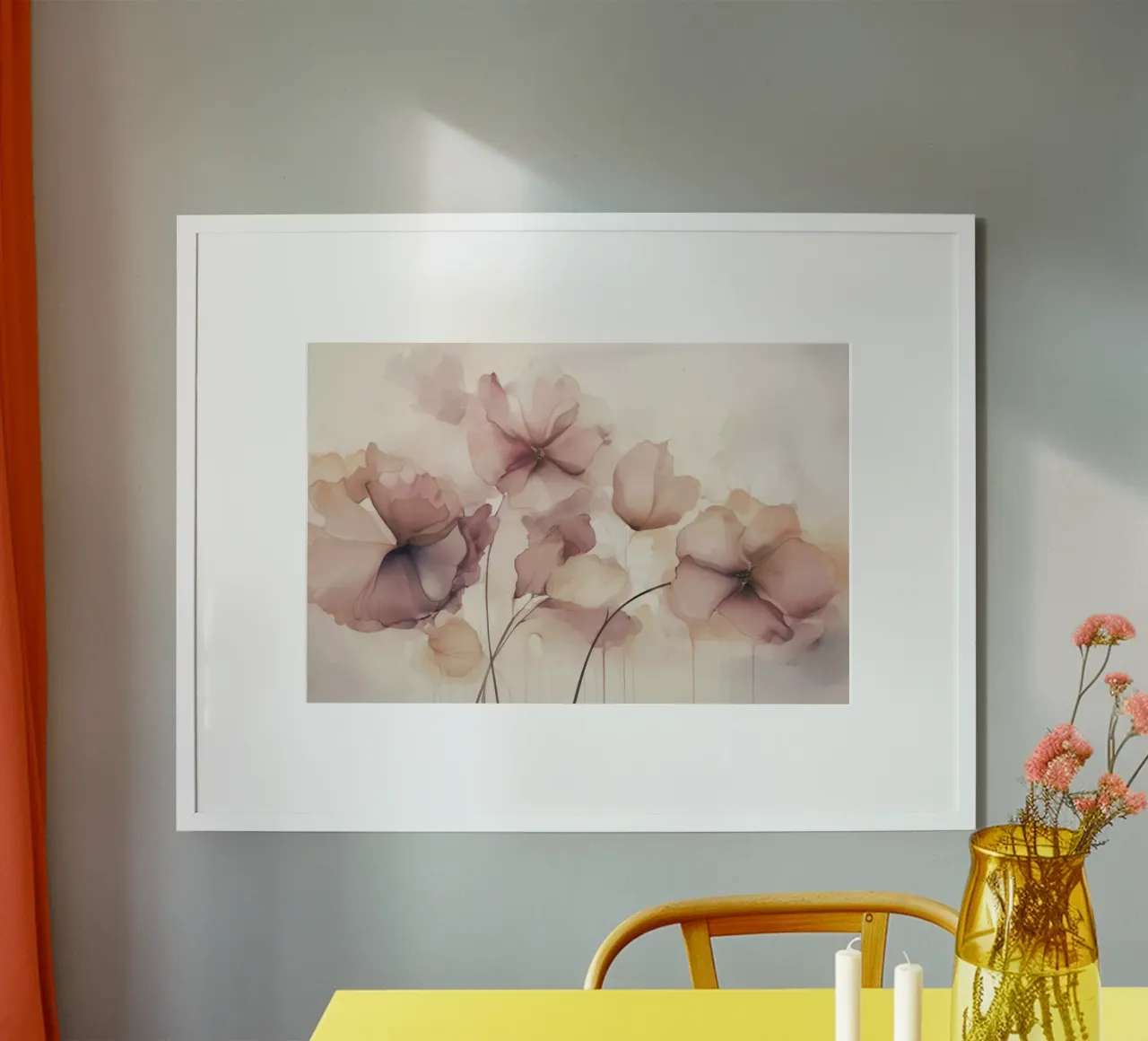 Fiori d'inchiostro sognanti Rosa pesca e rosa sfumato poster con telaio in alluminio da Andrea Haase Floral Passion