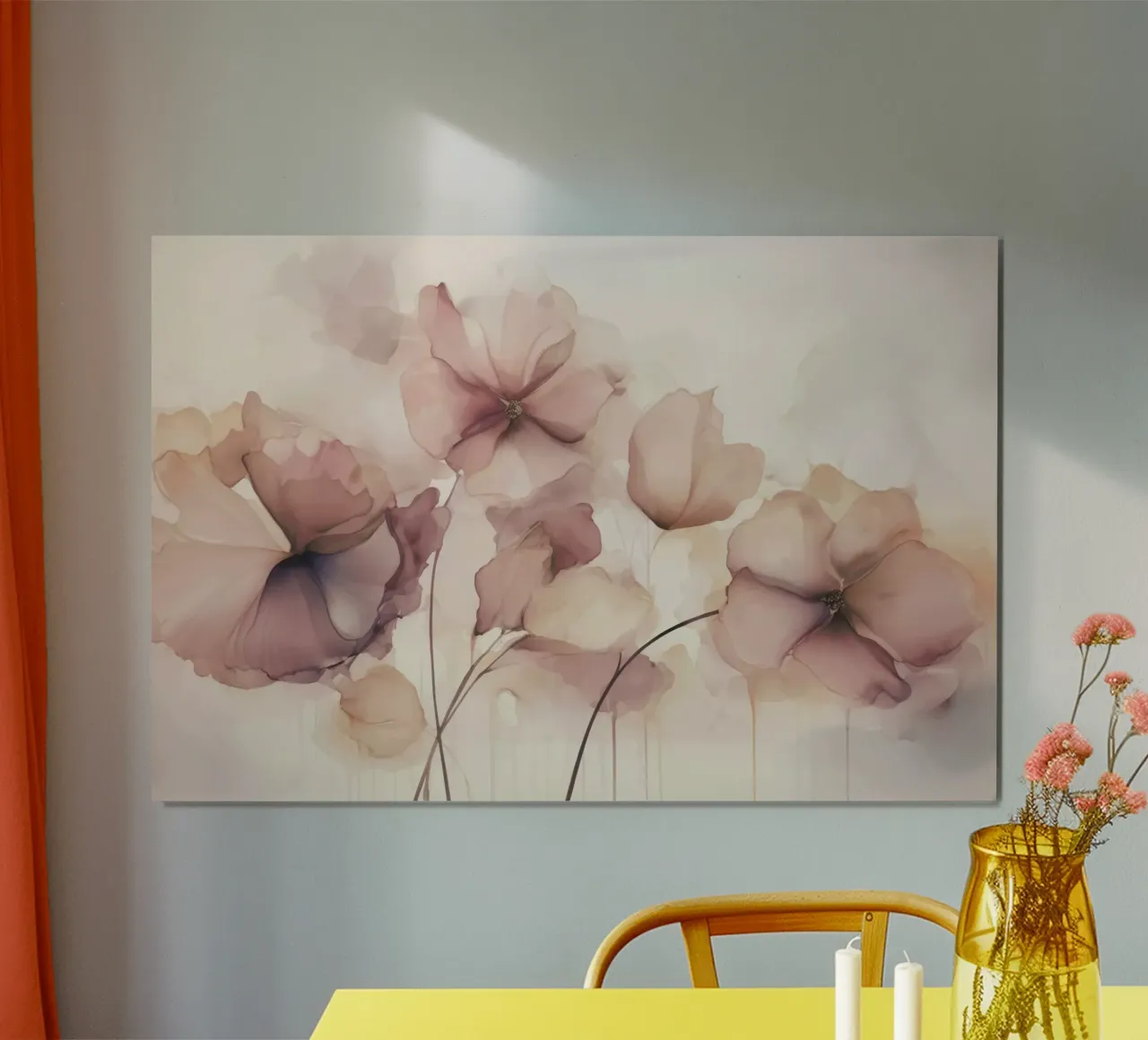 Fiori d'inchiostro sognanti Rosa pesca e rosa sfumato poster con telaio in alluminio da Andrea Haase Floral Passion