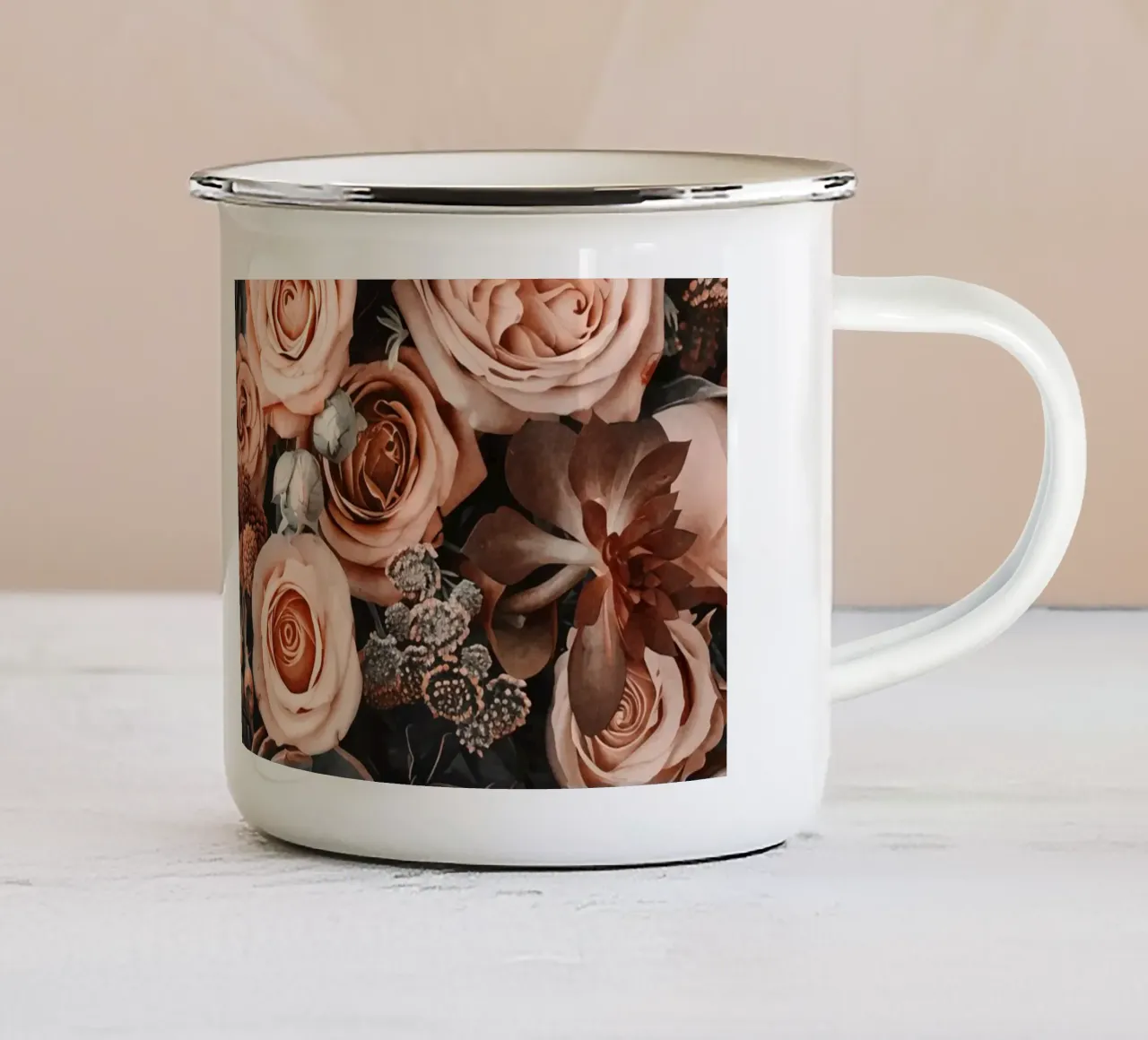 Fiori del deserto e giardino di succulente Peach Teal tazza in smalto da Andrea Haase Floral Passion