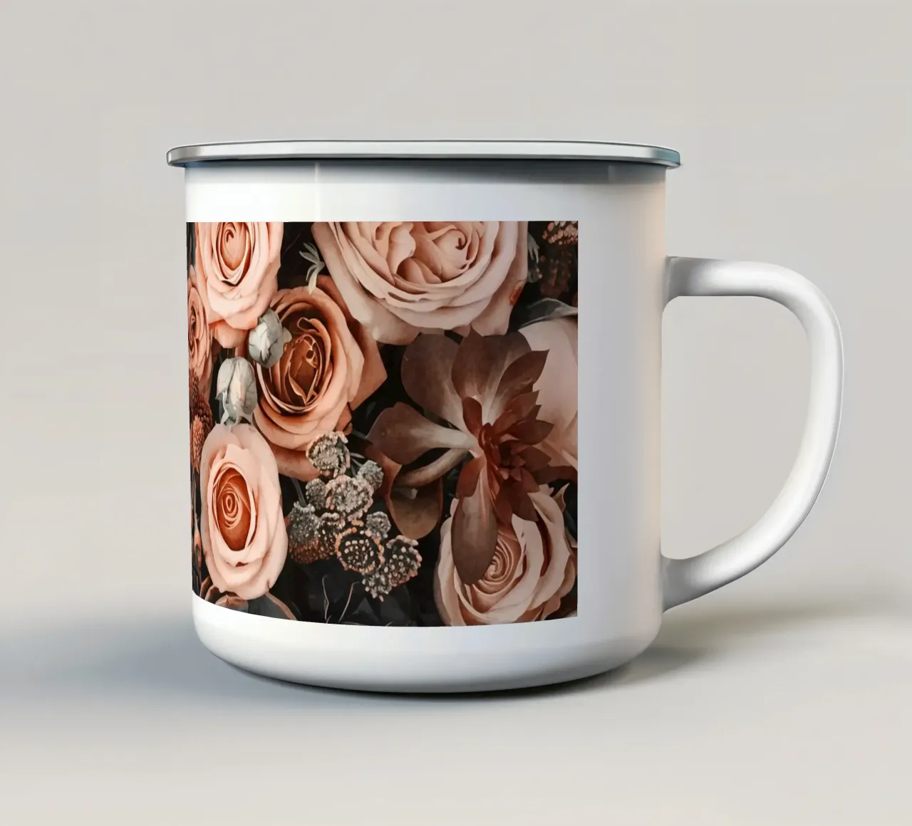 Fiori del deserto e giardino di succulente Peach Teal tazza in smalto da Andrea Haase Floral Passion