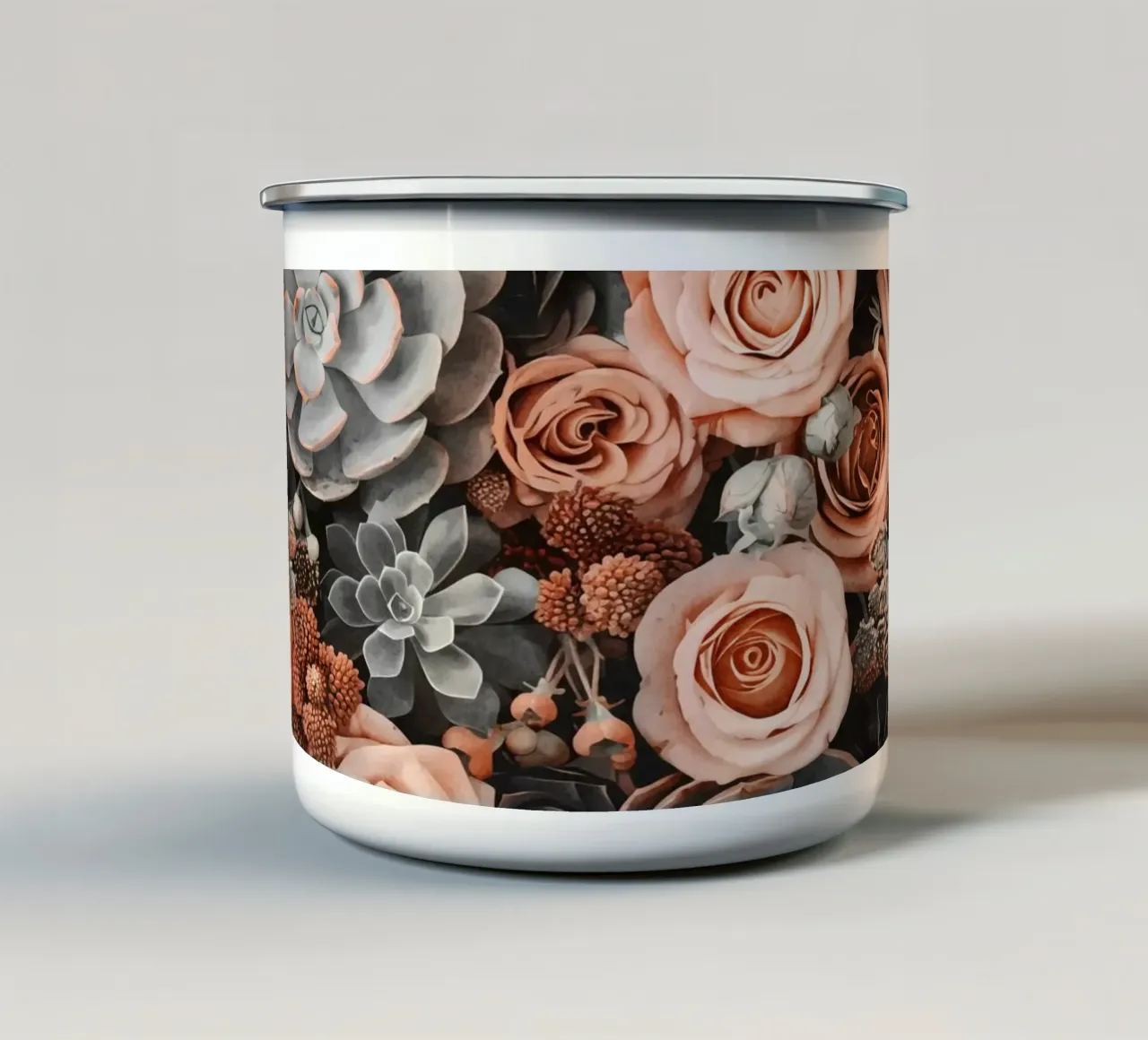Fiori del deserto e giardino di succulente Peach Teal tazza in smalto da Andrea Haase Floral Passion