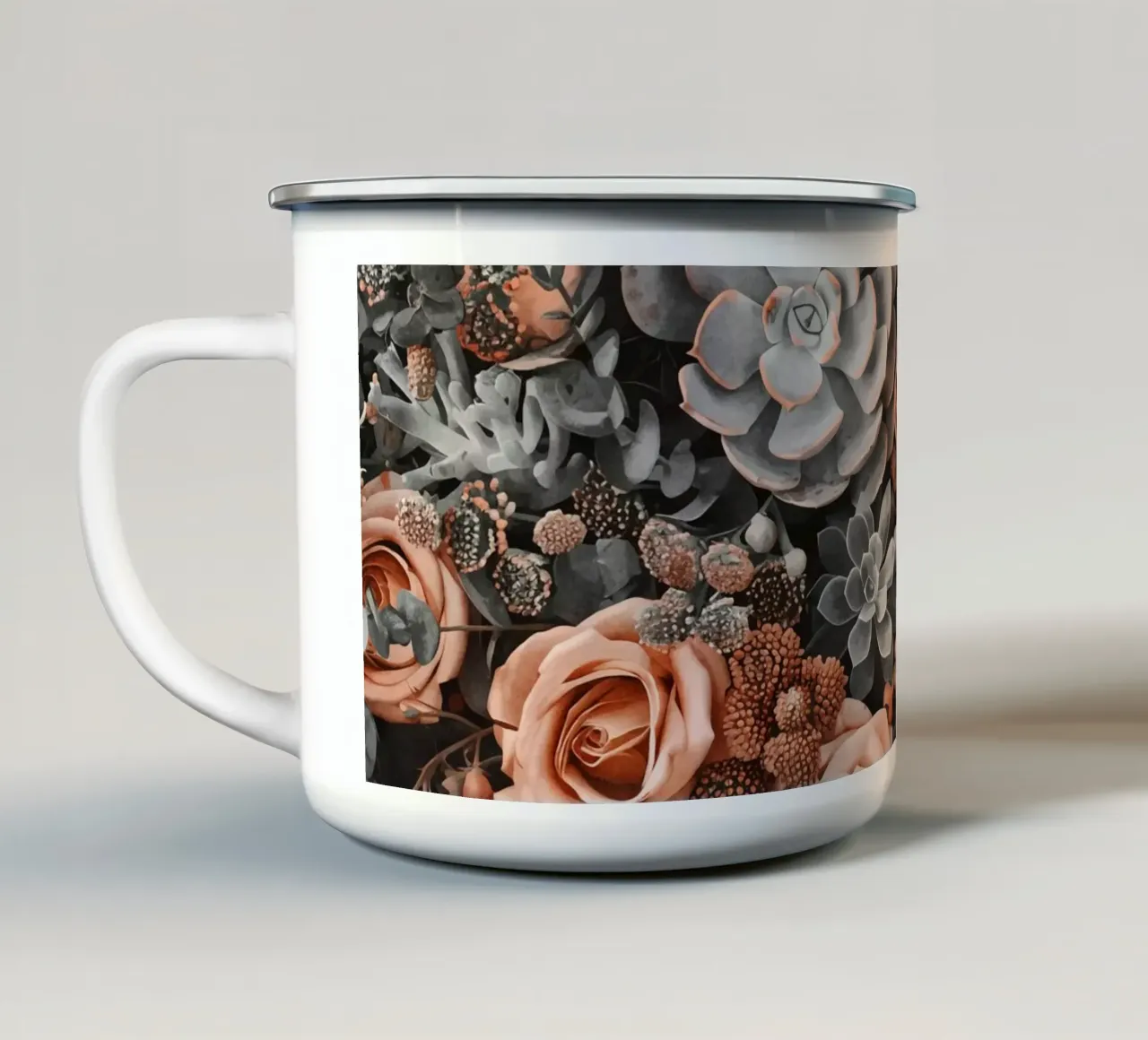 Fiori del deserto e giardino di succulente Peach Teal tazza in smalto da Andrea Haase Floral Passion