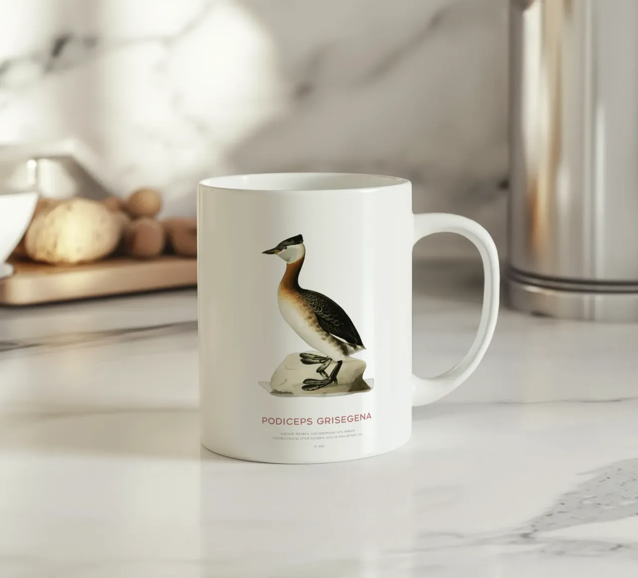 Svasso maggiore o Podiceps grisegena tazza in ceramica da Vintagrafica