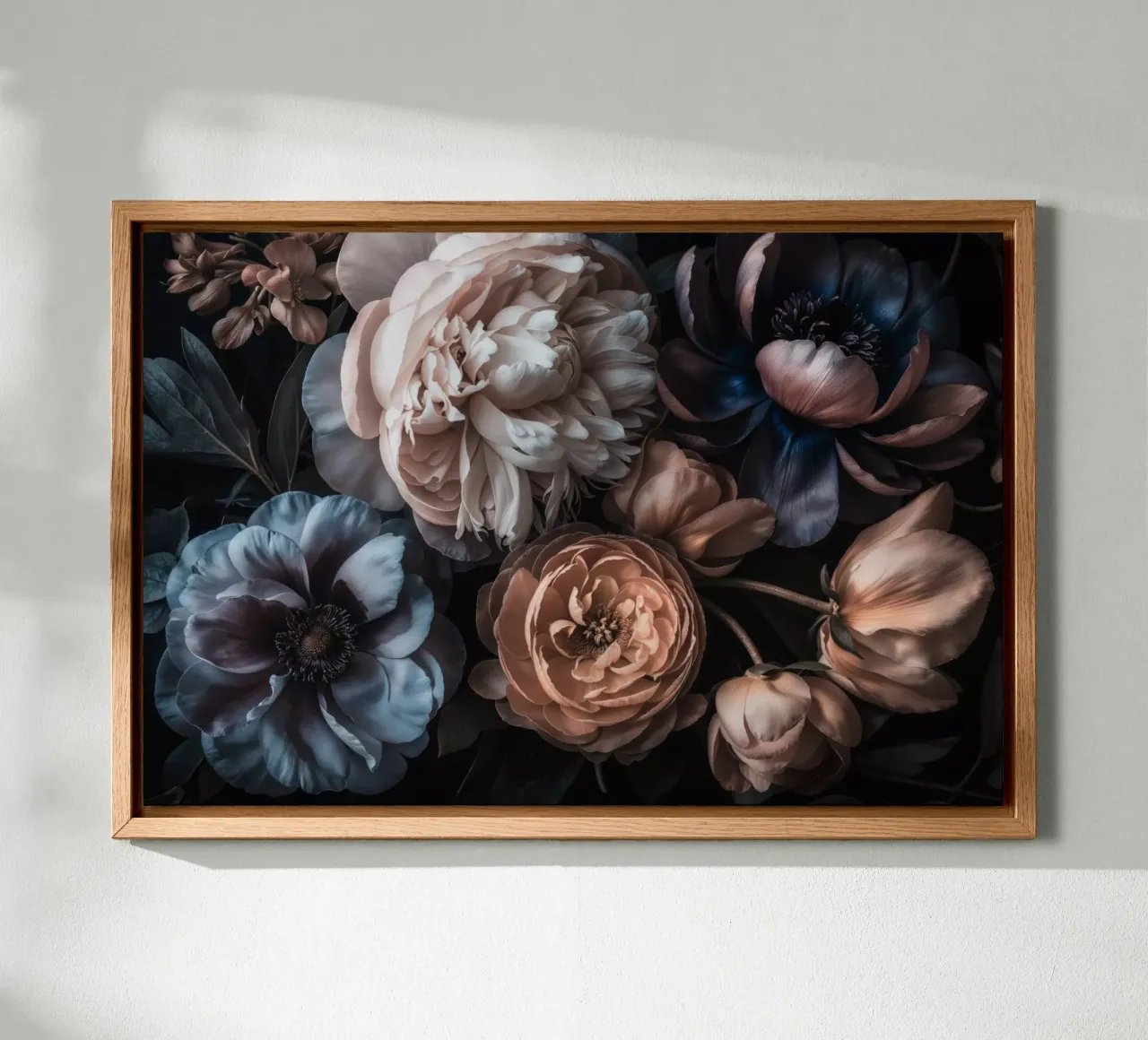 Stimmungsvoller barocker Mitternachtsblumengarten Leinwand mit Schattenfugenrahmen von Andrea Haase Floral Passion