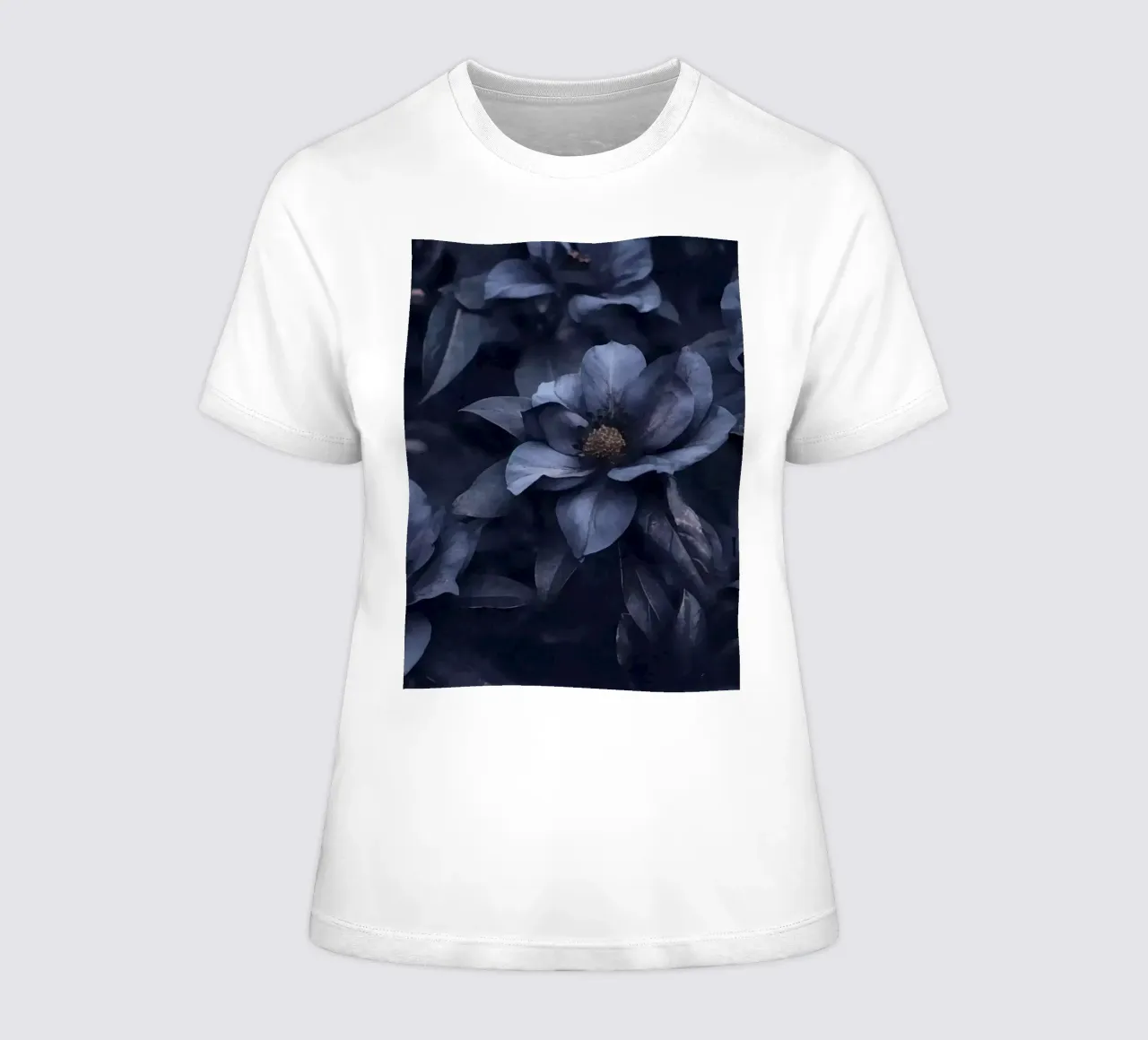 Blue Floral Mood Large Blooms women's fitted t-shirt by Andrea Haase Floral Passion
