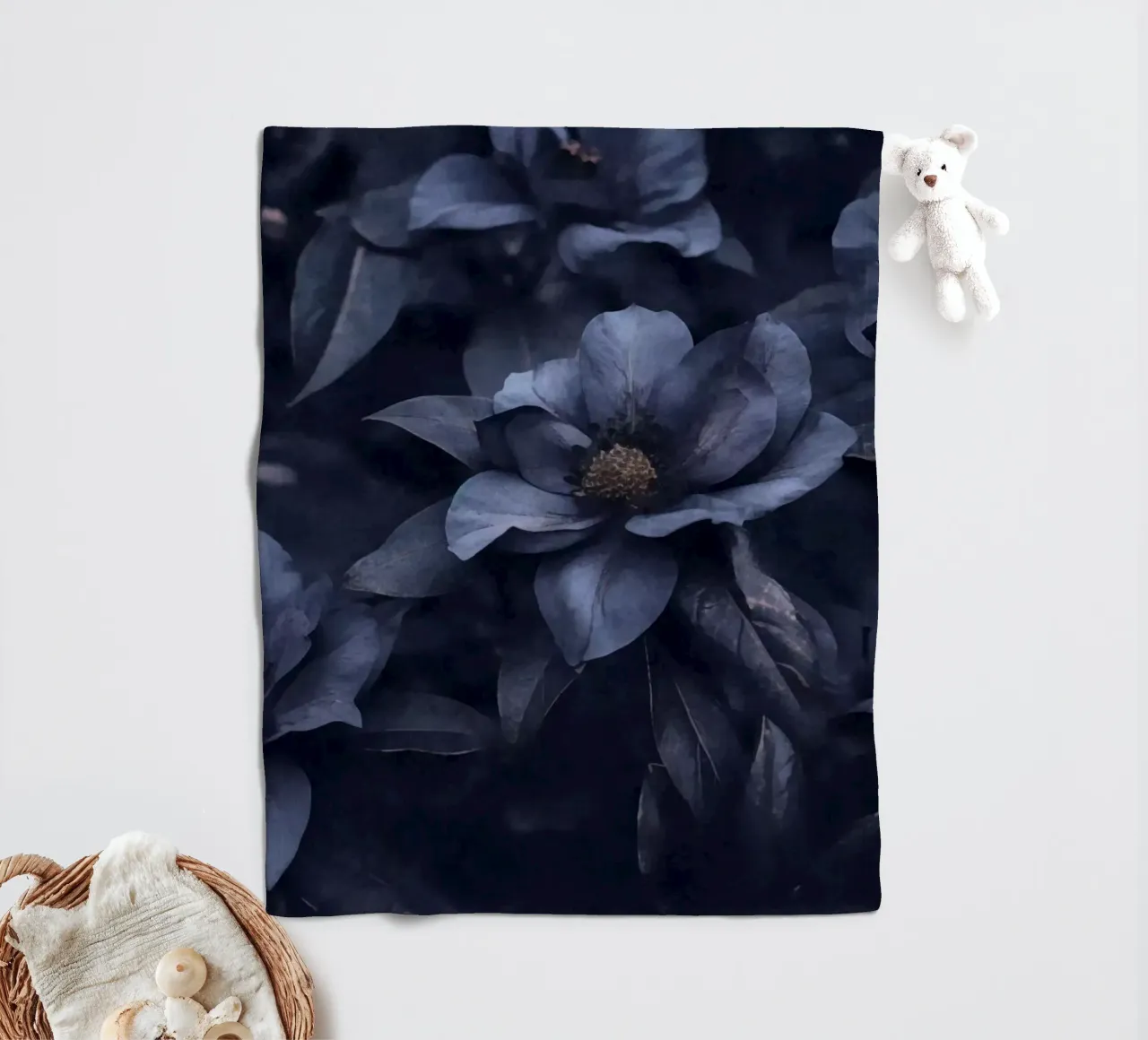 Blue Floral Mood Large Blooms fleece blanket by Andrea Haase Floral Passion