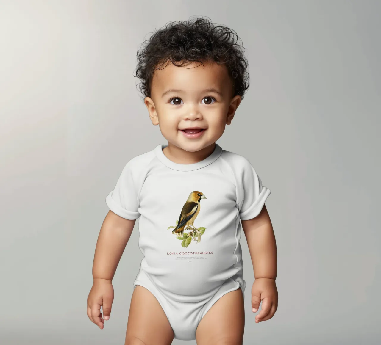 Kernbeißer oder Loxia coccothraustes Kurzarm Babybody von Vintagrafica