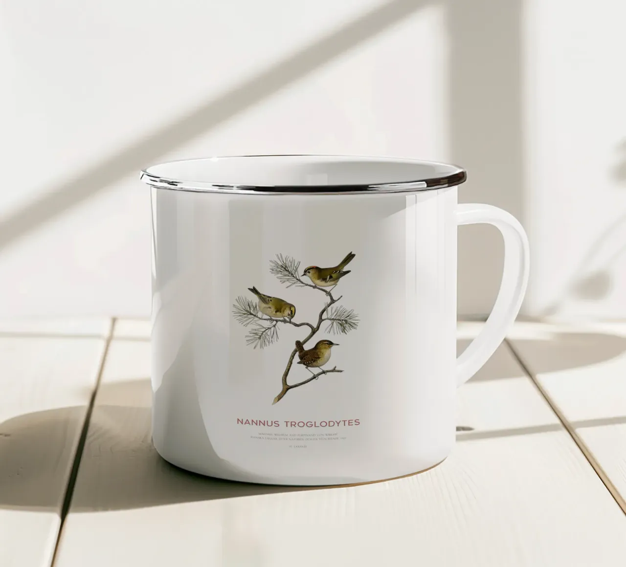 Scricciolo settentrionale o Nannus troglodytes tazza in smalto da Vintagrafica