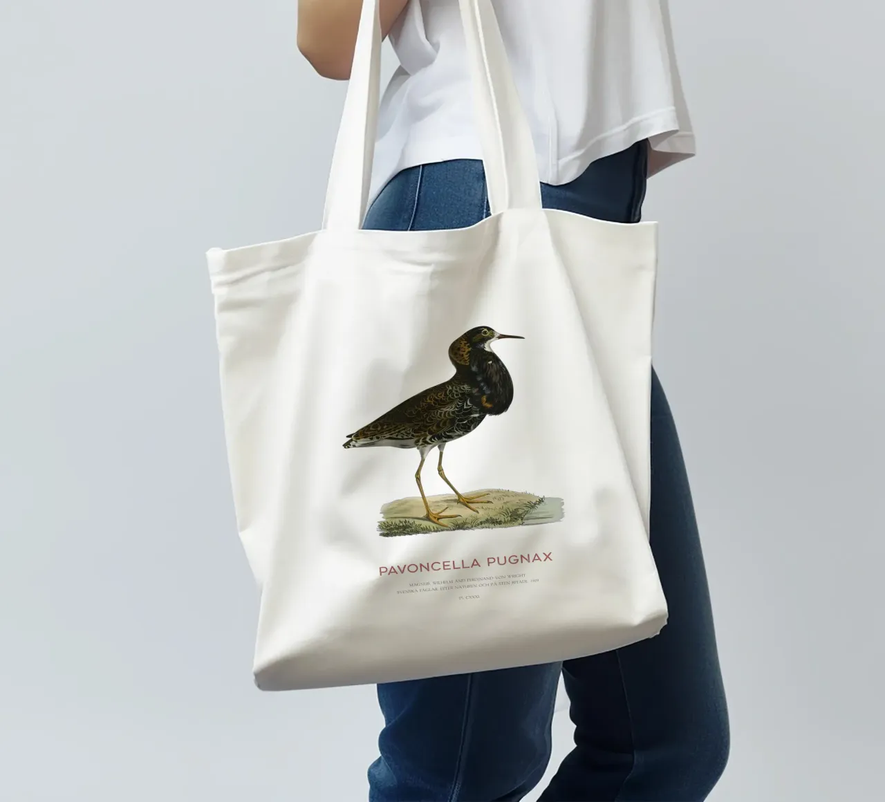Ruff bird or Pavoncella pugnax borsa in juta da Vintagrafica