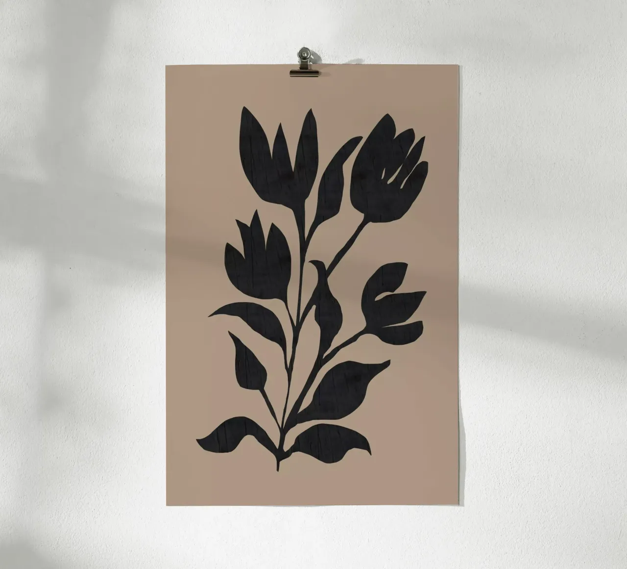 Silhouette botanica moderna dei tulipani neri poster con telaio in alluminio da Cartissi