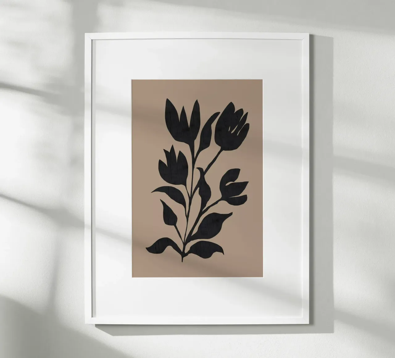 Silhouette botanica moderna dei tulipani neri poster con telaio in alluminio da Cartissi