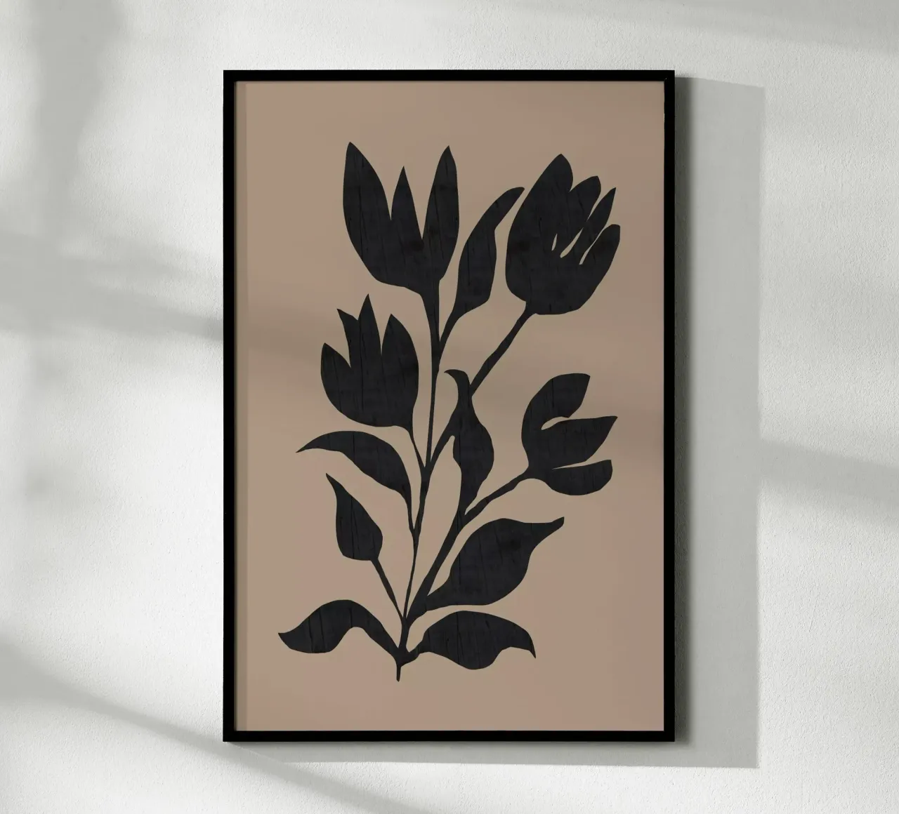 Silhouette botanica moderna dei tulipani neri poster con telaio in alluminio da Cartissi