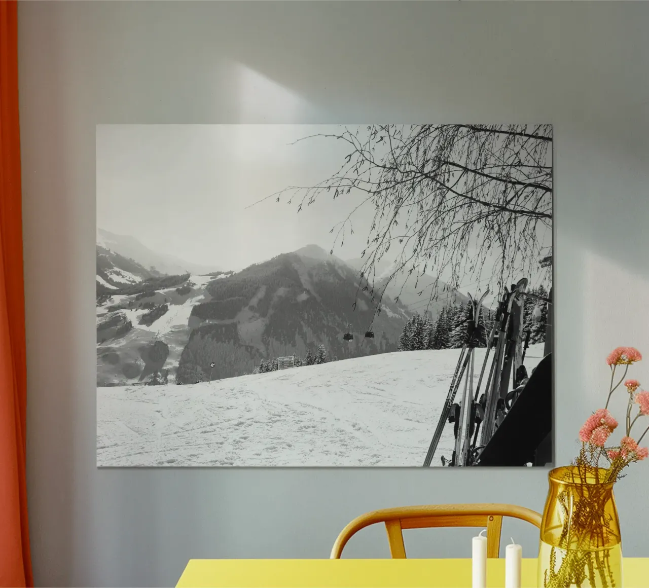 Paesaggio innevato, gondola e sci in montagna, SW poster da Alisa Knöß