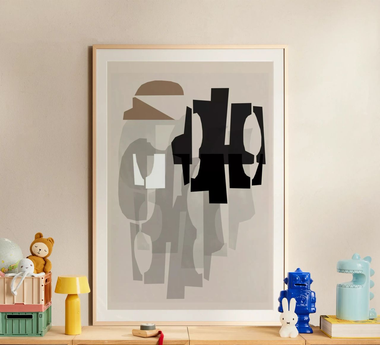 Rilievo in bianco e nero e marrone 1 poster con telaio in legno da Cartissi