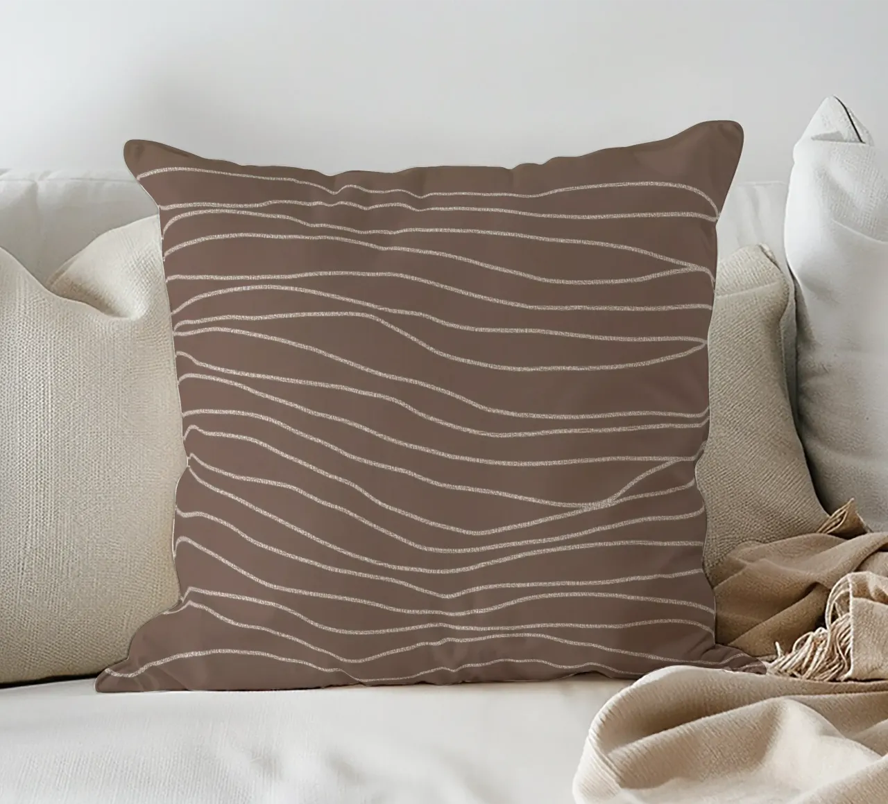 Minimal Chalk Lines on Brown | Abstract Landscape cuscino da sabidussi