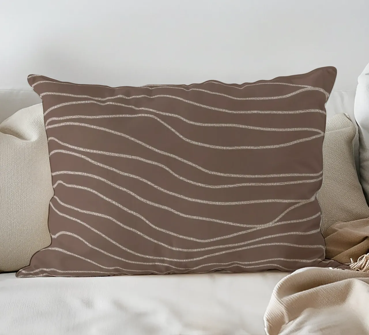 Minimal Chalk Lines on Brown | Abstract Landscape cuscino da sabidussi