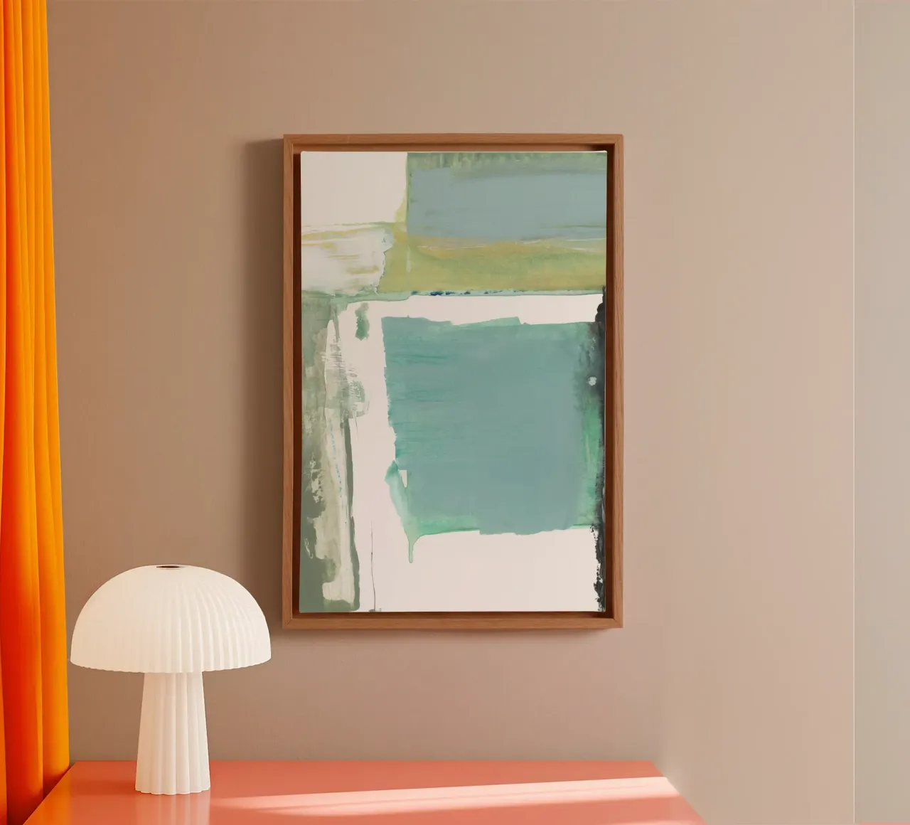 Aqua Blauw Abstract Op Wit 1 canvas met Baklijst van Cartissi