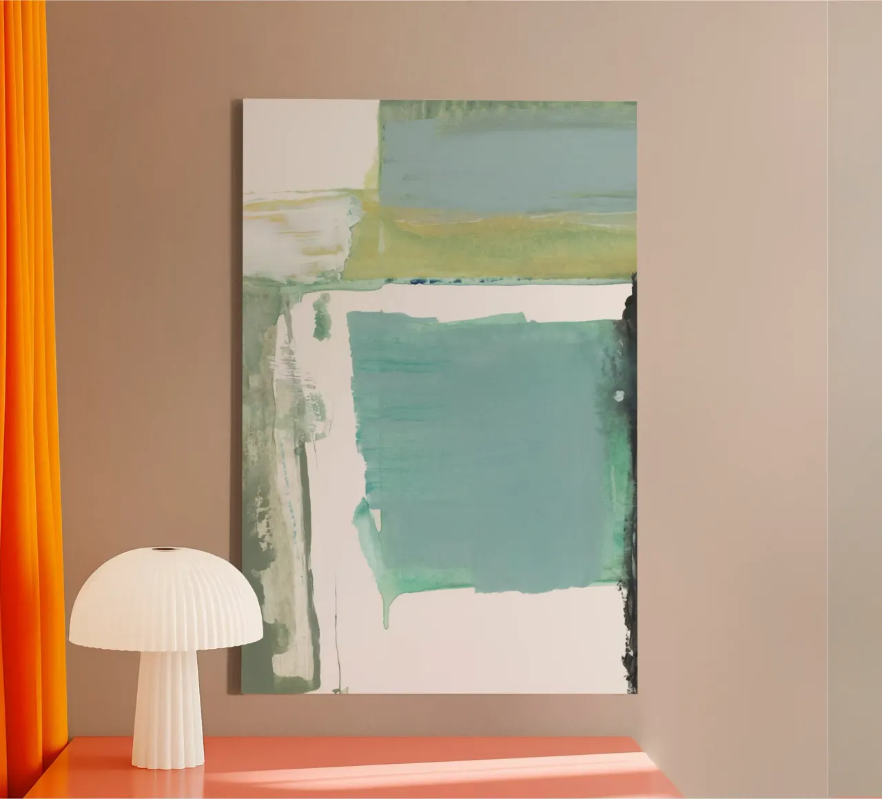 Aqua Blauw Abstract Op Wit 1 canvas met Baklijst van Cartissi