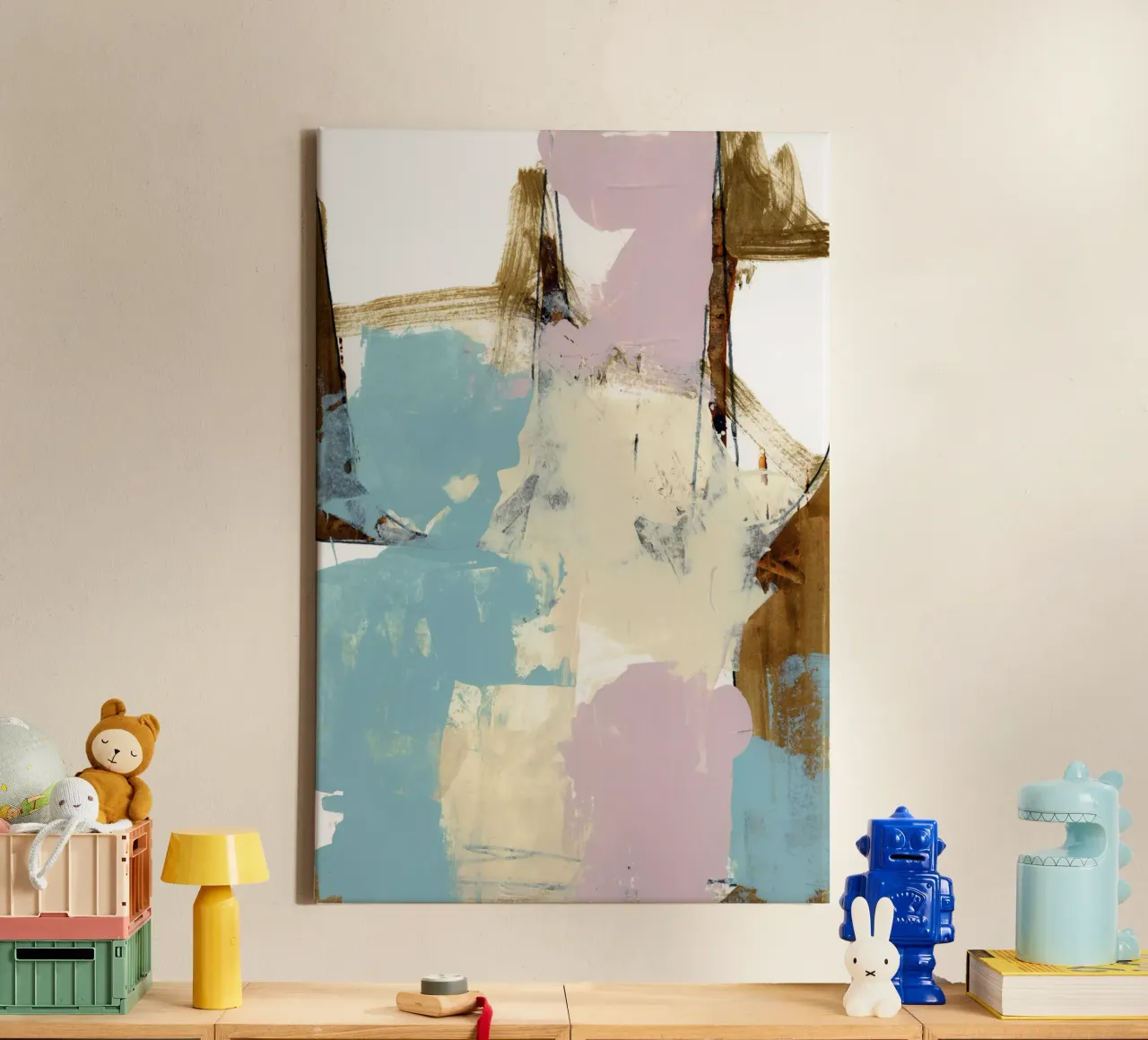 Blauw Roze Dusky Abstract 1 canvas met Baklijst van Cartissi