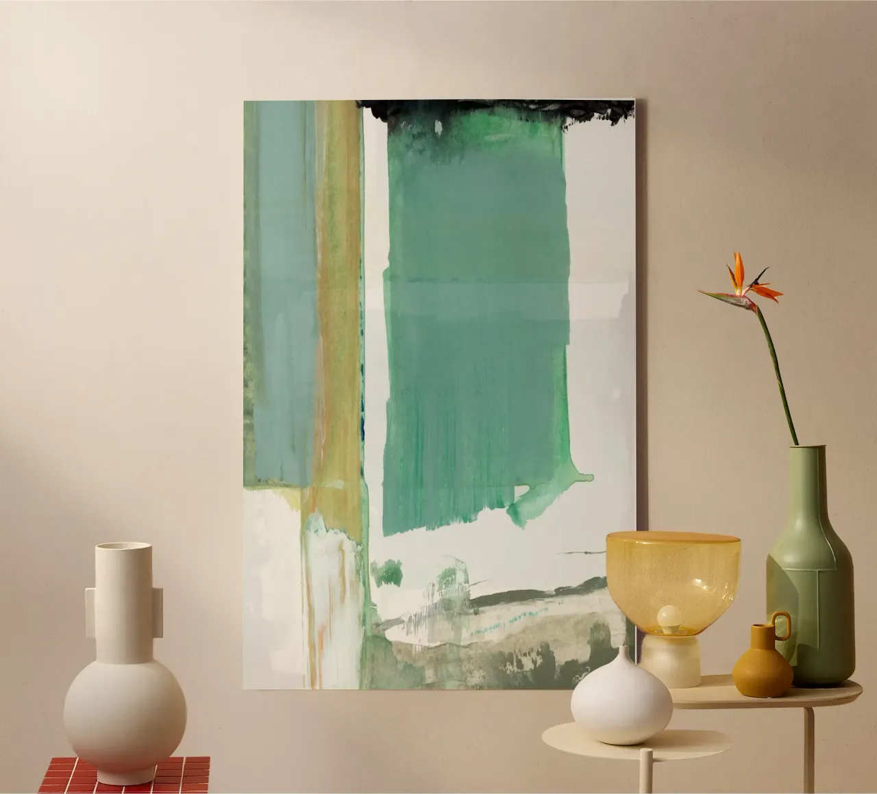 Aqua Blauw Abstract Op Wit 2 canvas met Baklijst van Cartissi