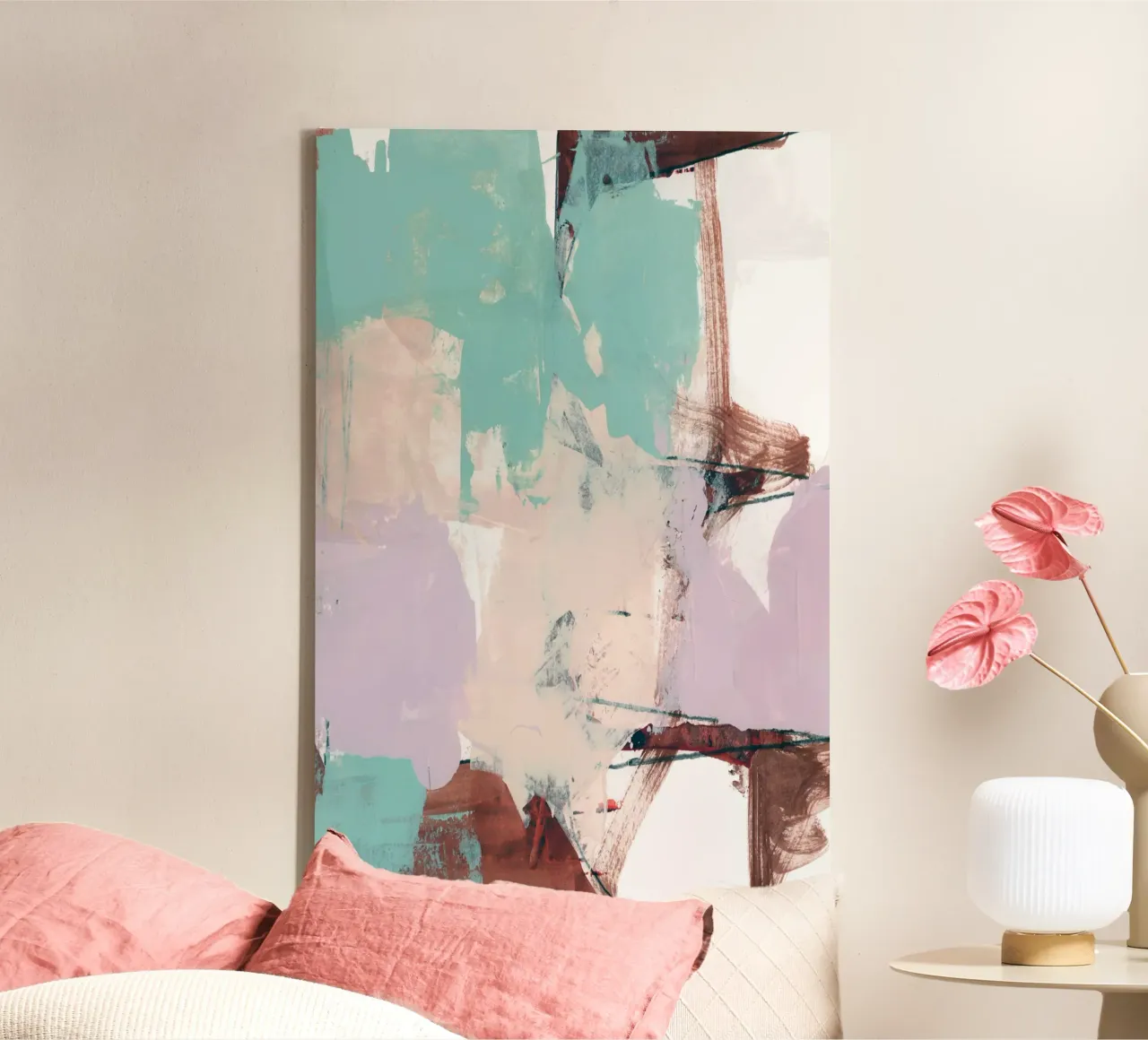 Blauw Roze Dusky Abstract 2 canvas met Baklijst van Cartissi