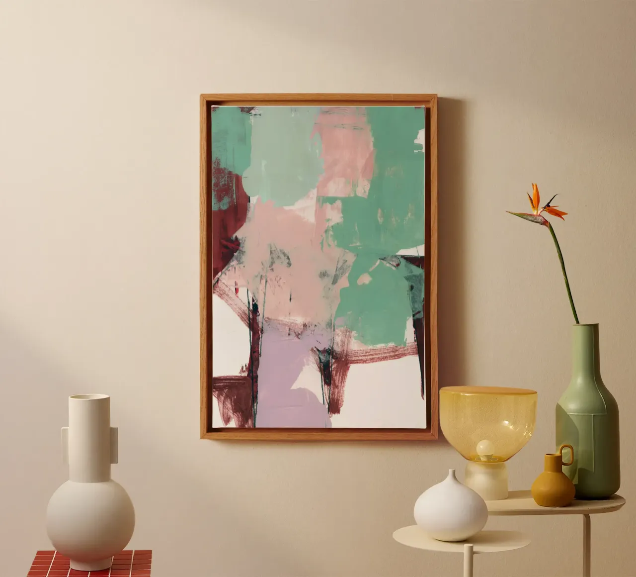 Blauw Roze Dusky Abstract 3 canvas met Baklijst van Cartissi
