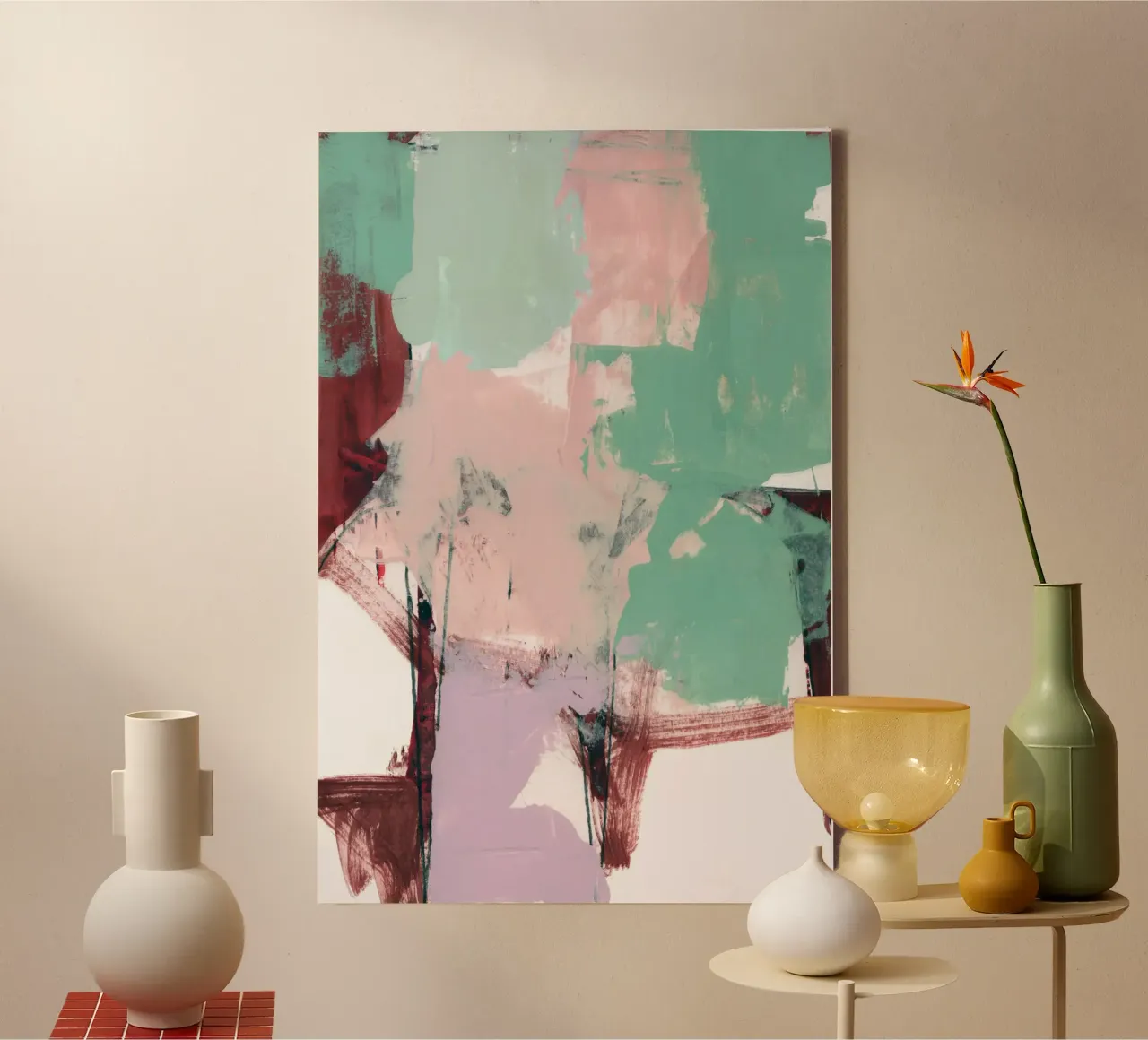 Blauw Roze Dusky Abstract 3 canvas met Baklijst van Cartissi