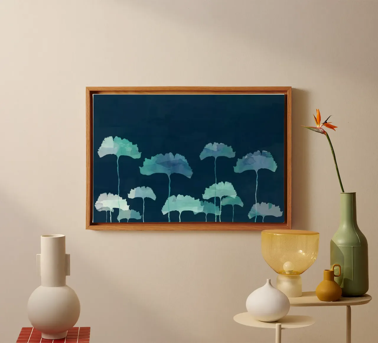 Silhouette di fiori blu tela con Cornice a cassetta da Cartissi