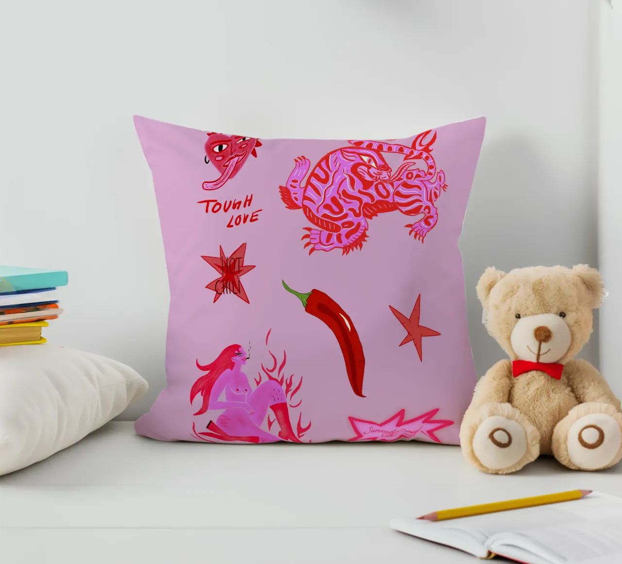 Fierce and Playful: Hot Chili Vibes cuscino da suncoloredberlin