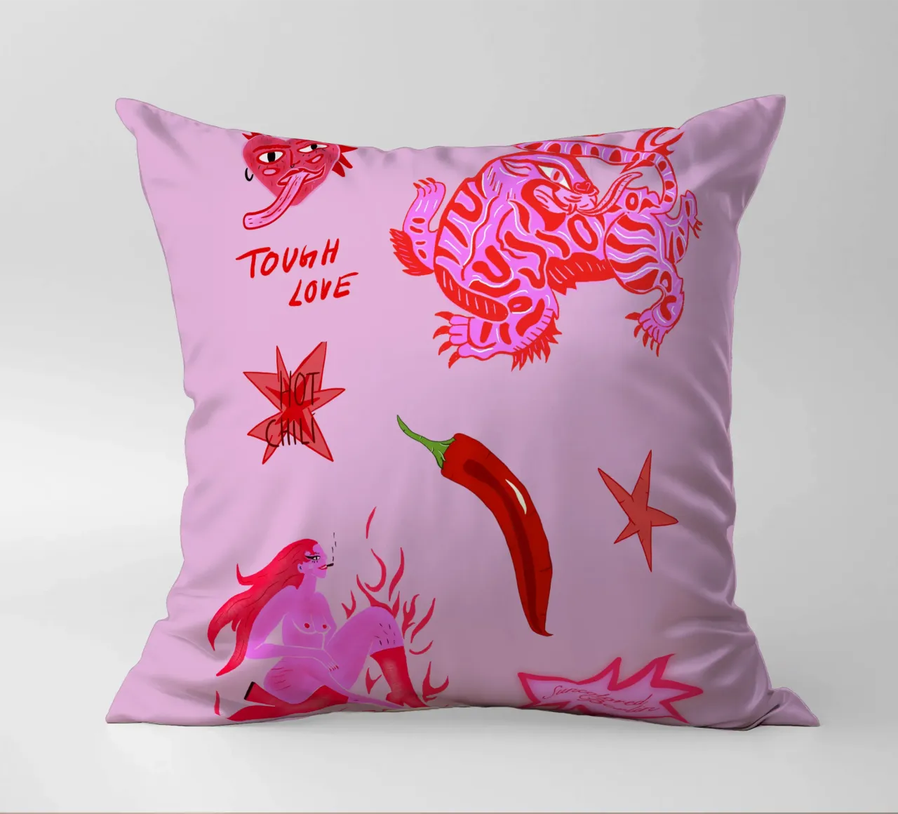 Fierce and Playful: Hot Chili Vibes cuscino da suncoloredberlin