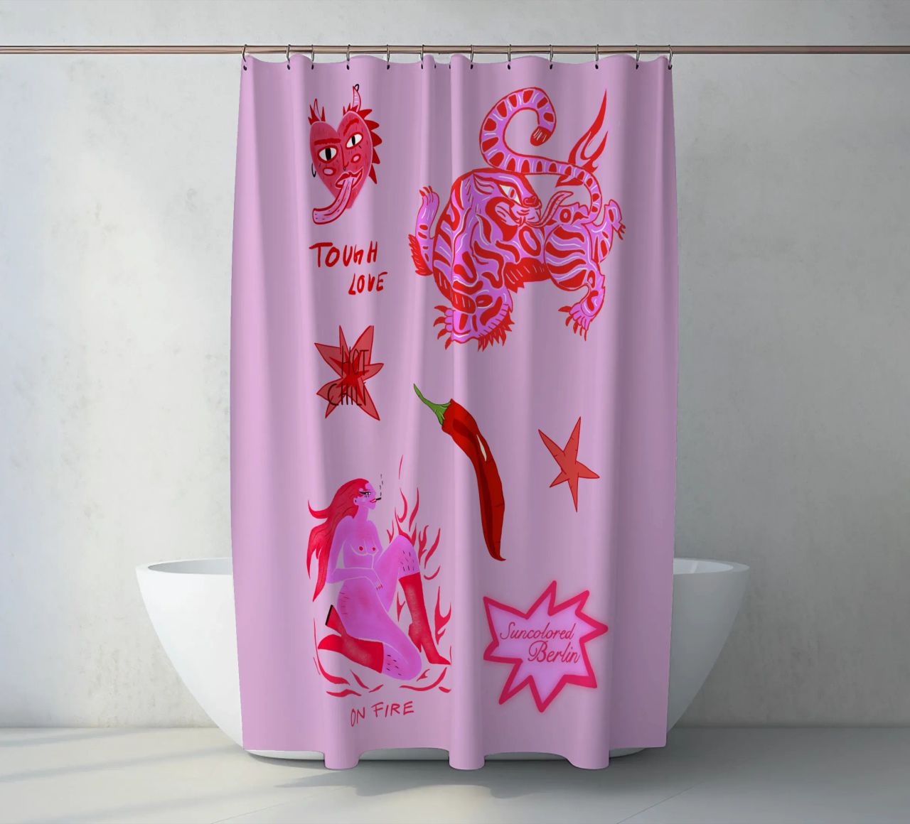 Fierce and Playful: Hot Chili Vibes Duschvorhang von suncoloredberlin