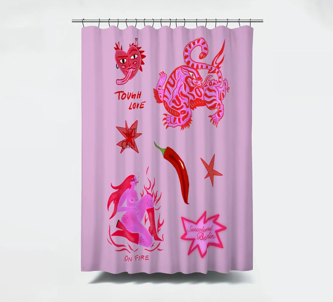 Fierce and Playful: Hot Chili Vibes Duschvorhang von suncoloredberlin