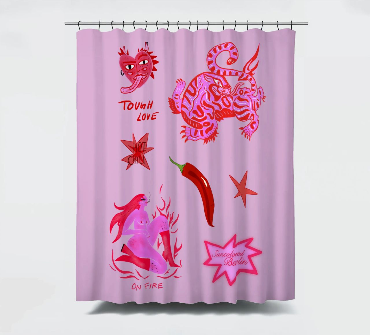 Fierce and Playful: Hot Chili Vibes Duschvorhang von suncoloredberlin