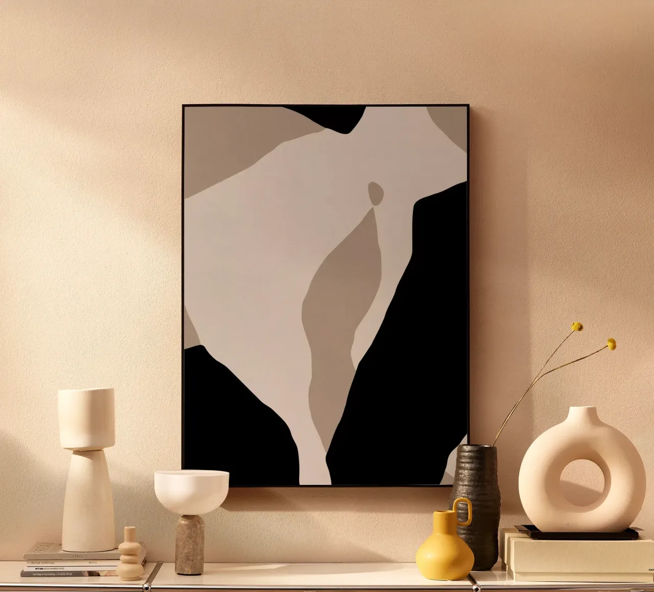 Shapes 7 | Neutral & Black Minimal Shape Abstract Alu-Dibond von sabidussi