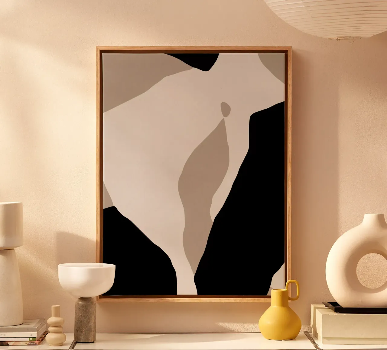 Shapes 7 | Neutral & Black Minimal Shape Abstract toile avec Caisse américaine de sabidussi