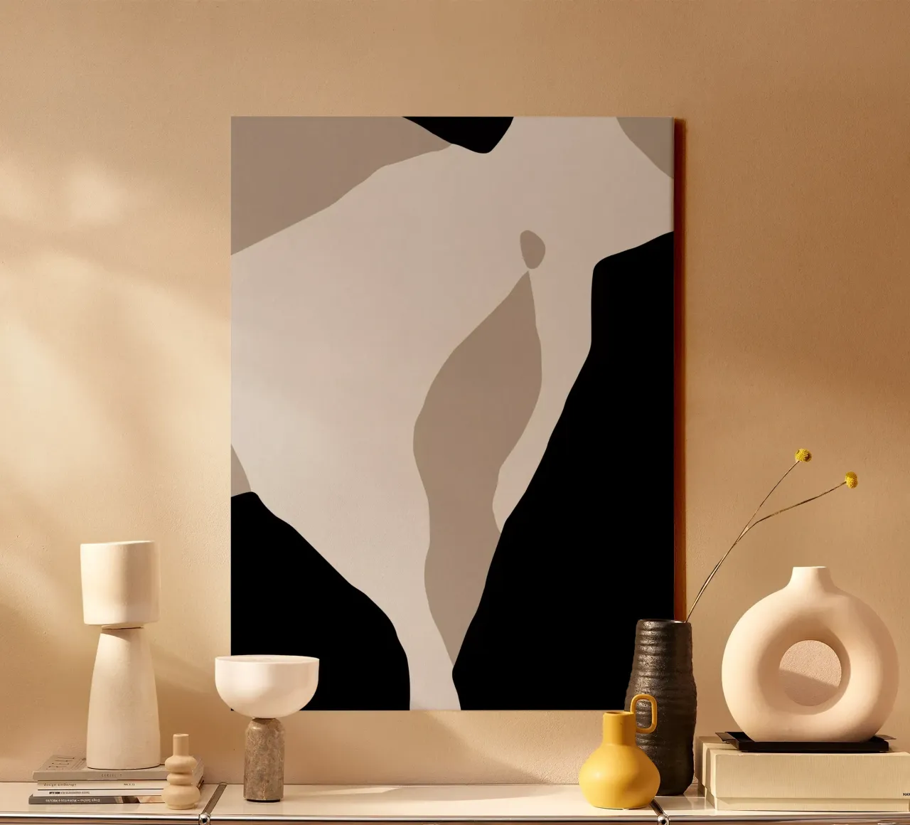 Shapes 7 | Neutral & Black Minimal Shape Abstract toile avec Caisse américaine de sabidussi