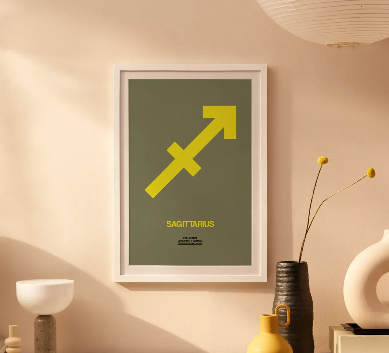 Sagittarius Zodiac Sign Yellow poster con telaio in legno da Naxart
