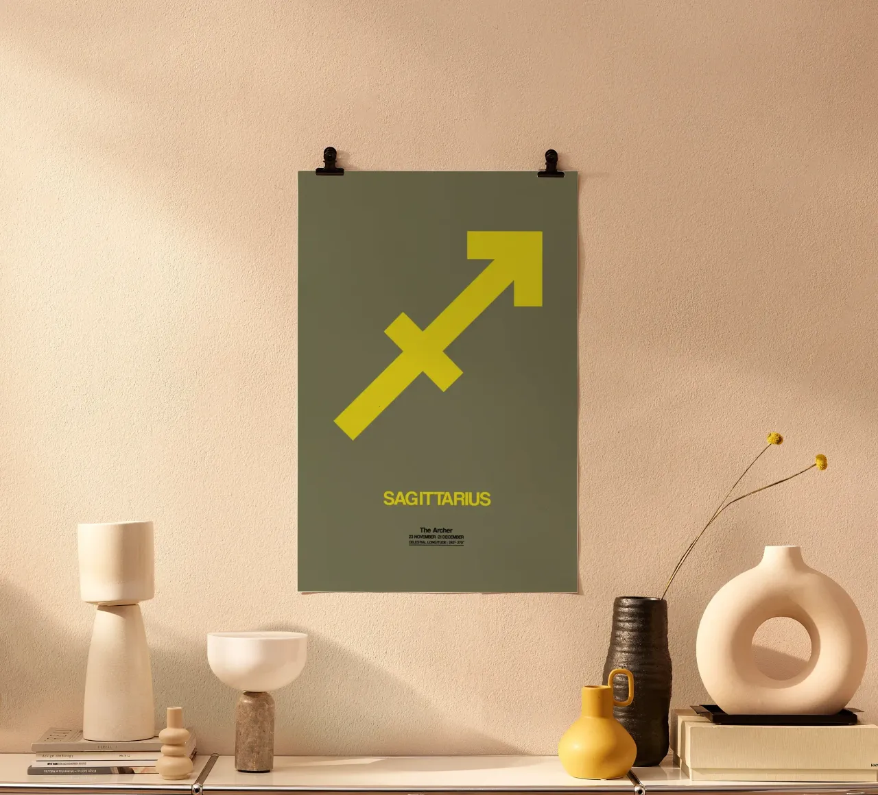 Sagittarius Zodiac Sign Yellow poster con telaio in legno da Naxart