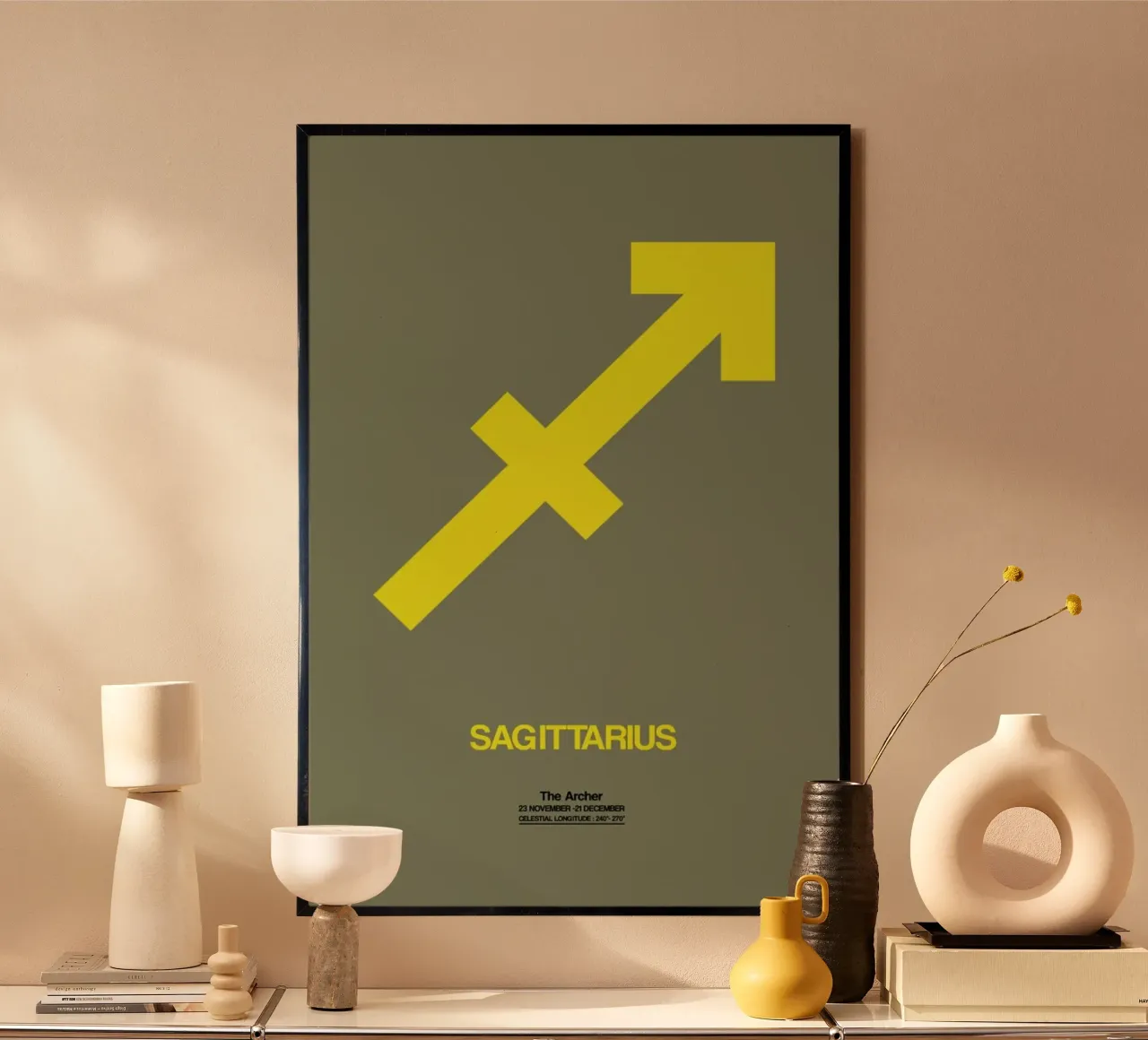 Sagittarius Zodiac Sign Yellow poster con telaio in legno da Naxart