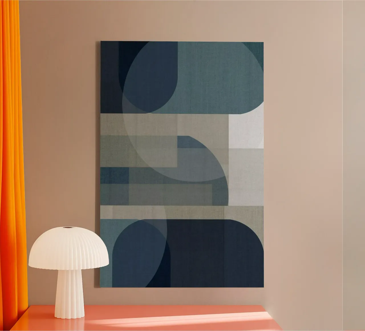 Geweven blauwe lagen IV canvas met Baklijst van Cartissi