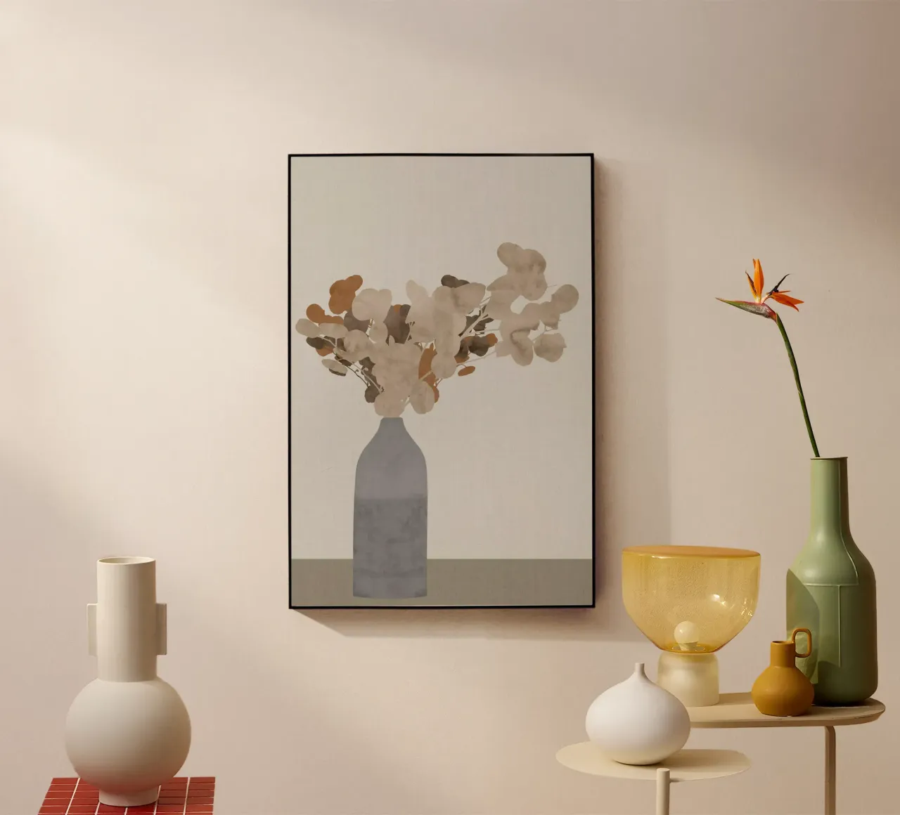 Fiori secchi marrone ruggine in vaso su tavolo I plexiglass da Cartissi
