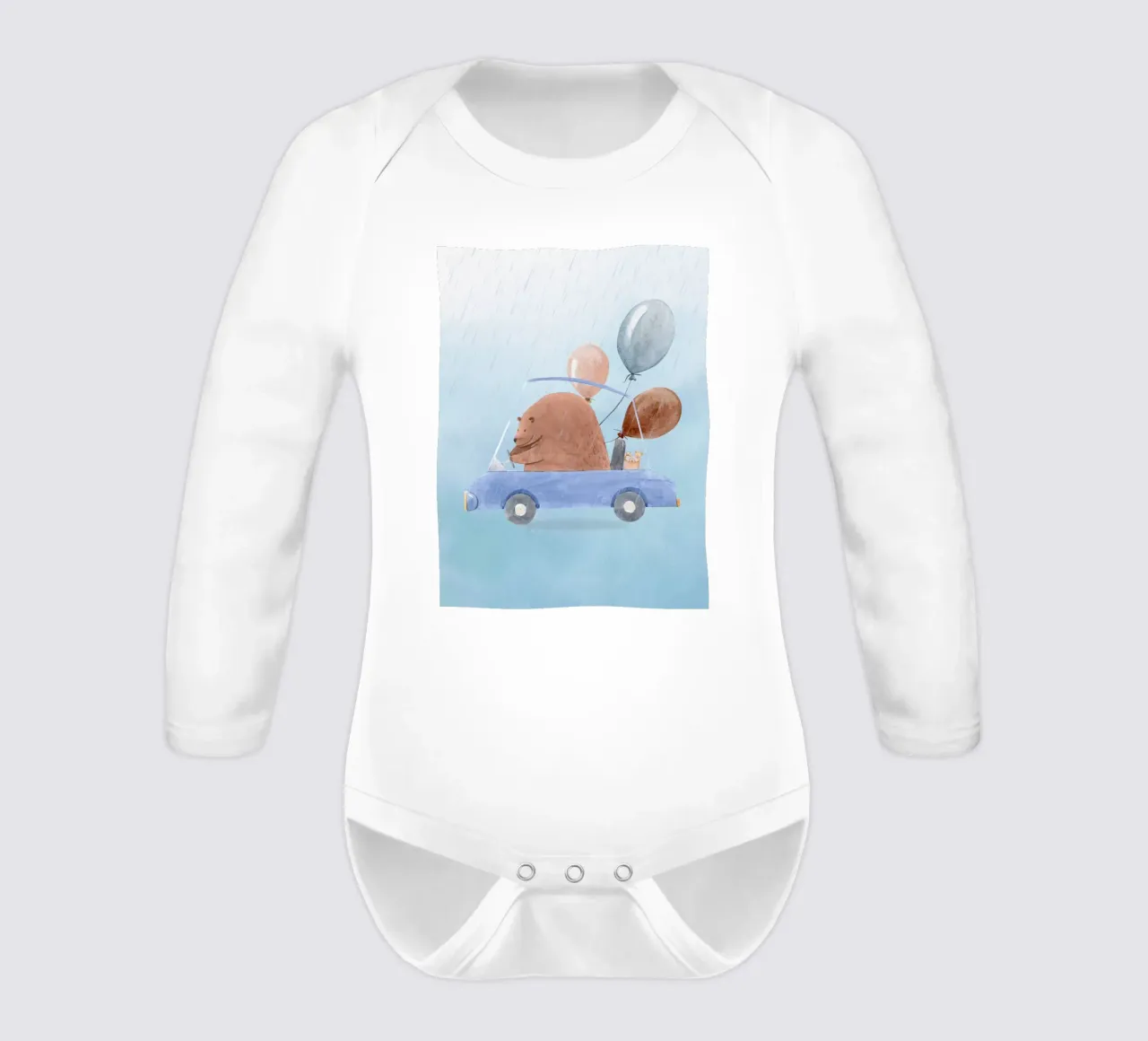 Orso in una cavalcata piovosa body neonato maniche lunghe da Doodle Dreams Art