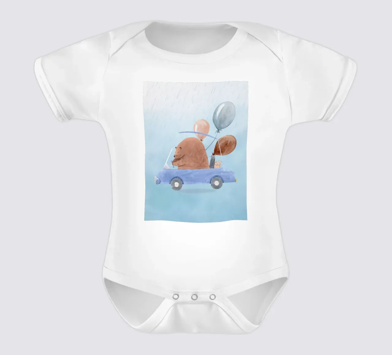 Orso in una cavalcata piovosa body neonato maniche corte da Doodle Dreams Art