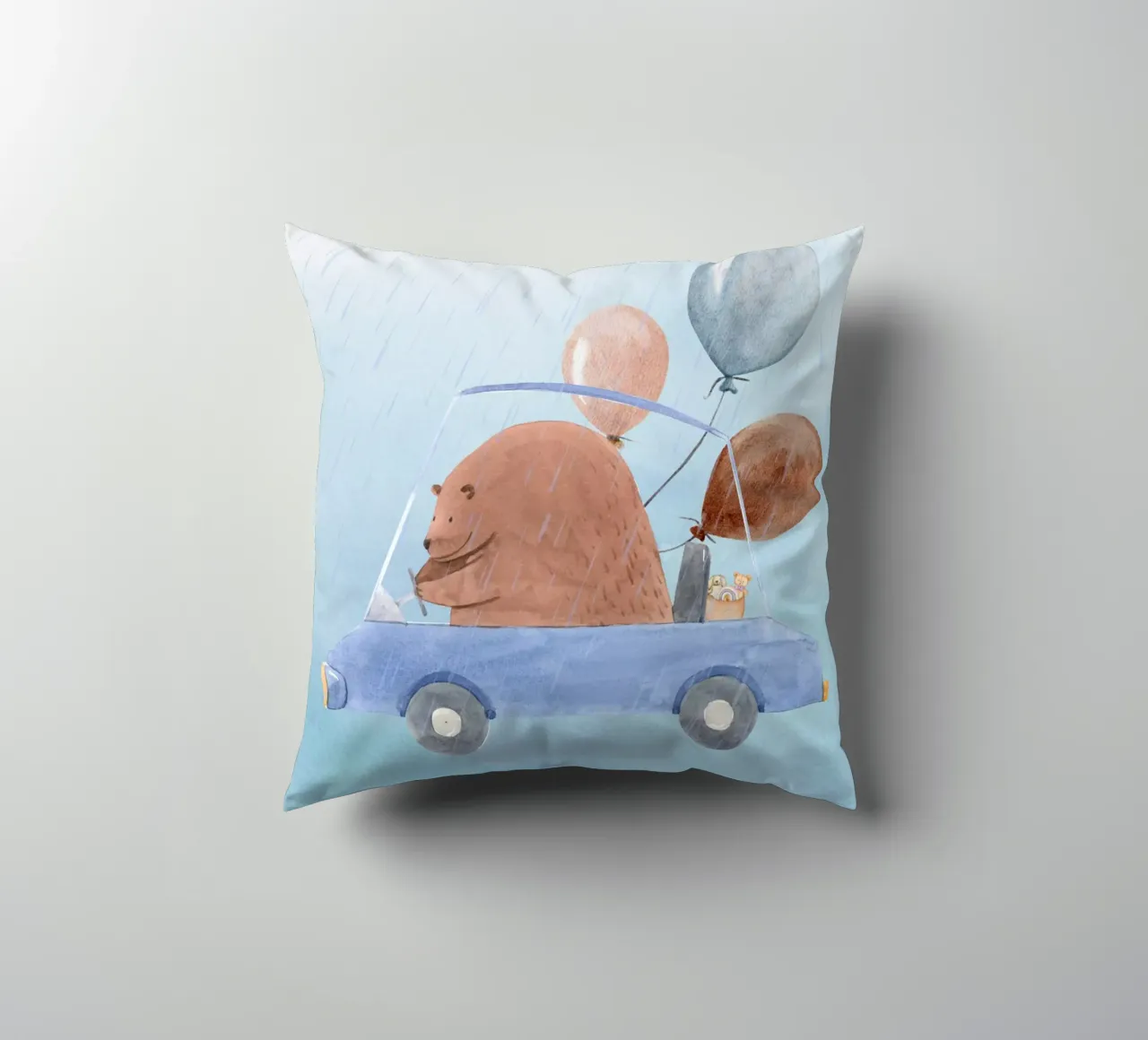 Orso in una cavalcata piovosa cuscino da Doodle Dreams Art
